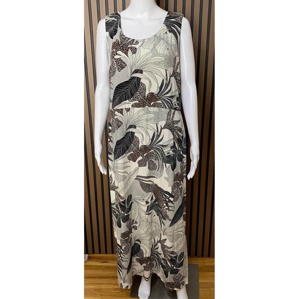 Chicos Tropical Leopard Print Maxi Dress Black White Sleeveless Size 3 16/18